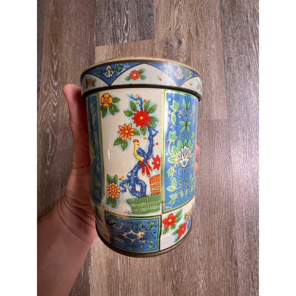 Daher Floral Tin Container Unisex Small Blue Vintage Chinoiserie Bird Made in UK